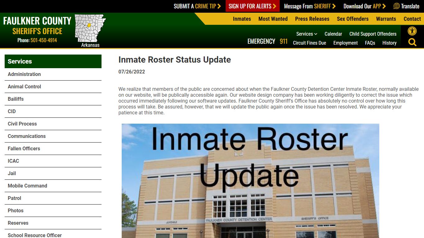 Inmate Roster Status Update - Faulkner County Sheriff's Office
